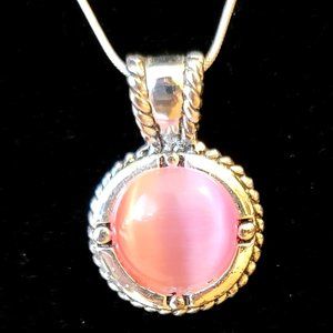 Rose Quartz Round Silver & Black Necklace